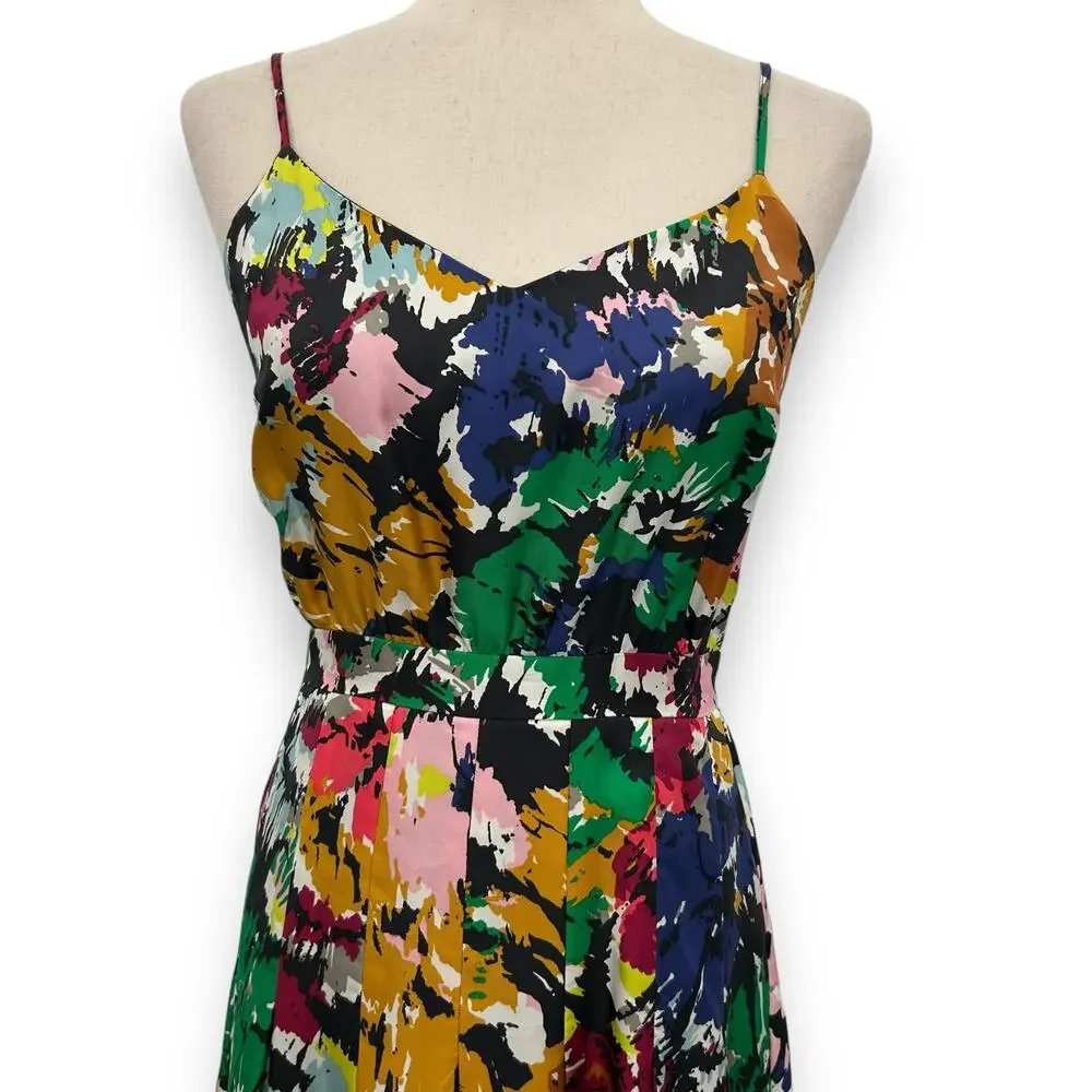 J. Crew Multicolor Floral Midi Dress - Green, Pink, Navy, Yellow